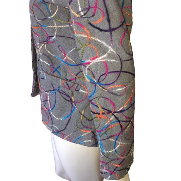 Blair Women’s Gray Wool Blend Blazer with Colorful Swirl Embroidery – Size 12 - Picture 5 of 12